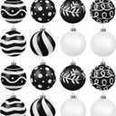 MCEAST 16 Pieces 3.15 Inches Christmas Balls Christmas Tree Pendants Shatterproof Decorative Baubles Balls for Christmas Tree Decoration, Black, White