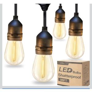 addlon 96FT(48FT*2) LED Outdoor String Lights with Edison Shatterproof Bulbs Commercial Grade Patio Cafe Light, ETL Listed Weatherproof Strand 30 Hanging Sockets for Bistro Backyard