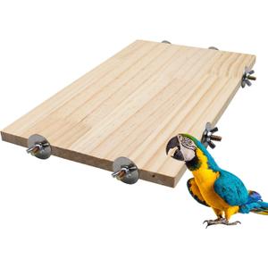21.7 × 13.8 Inches Large Bird Perch Stand Platform, Natural Wooden Small Animals Cage Accessories, Rectangle Stand Perch Shelf for Parrot Parakeet Cockatiel Rat Hamster Guinea Pig Conure Chinchillas