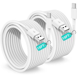 Extra Long USB C Cable Fast Charging 15FT, Long USB A to USB C Cable for Apple iPhone 17 16 15 Charger Cord 5m,Type C Cable C Charger for iPhone 17 16 15 Pro Max/16 15 Plus/iPad Pro/Google-2Pack