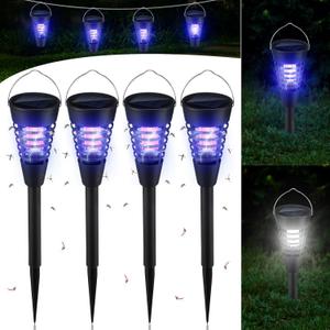 Qualirey 4 Pack Solar Bug Zapper & Mosquito Killer Outdoor Waterproof Cone-Shaped LED Light Mosquito Repellent for Patio, Garden, Yard, Camping - Hanging/Insertion Design (White & Purple Light)