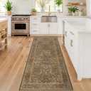 Brown 2'6" x 8' Runners for Hallways Non Slip, Extra Long Floor Runner for Kitchen, Entryway Indoor, Washable Rubber Backing Stain Resistant - Soft Boho Vintage Gold Brown Floral Décor