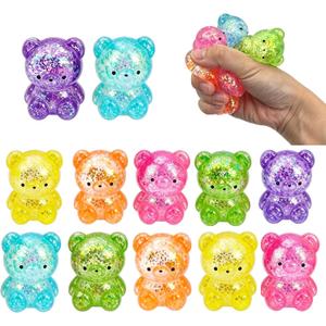 Glitter Bear Squishy Toys, 12 Pack 2 Inch Cute Bear Slow Rising Stress Relief Squeeze Toys for Kids & Adults Birthday Gifts, Party Favors, Goodie Bag Fillers, Classroom Rewards