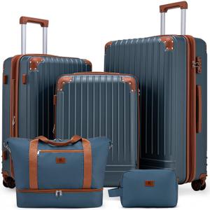 KUNEL Expandable 5 Piece Luggage Sets with Detachable Spinner Wheels and TSA Lock, Unisex Hardside ABS Suitcase Set, Hardshell Lightweight Waterproof Travel Hard Case Suitcases with Wheels, Iceblue
