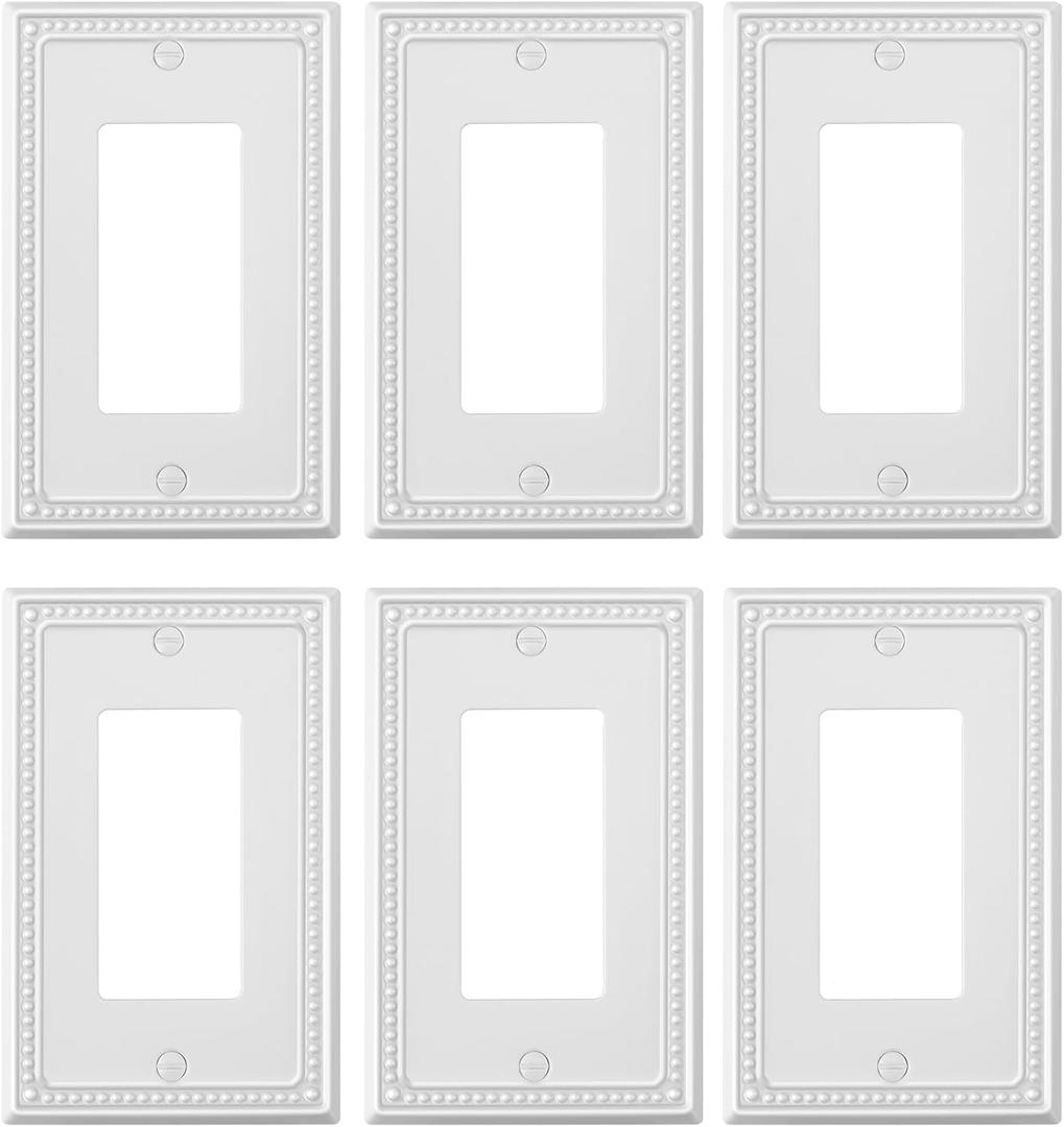 6-Pack Decorator Outlet Cover Plate, Decorative Switch Plates and Outlet Covers, Pure White Metal Wall Plates for Electrical Outlets, Receptacle, GFCI Outlet, Dimmer Switch