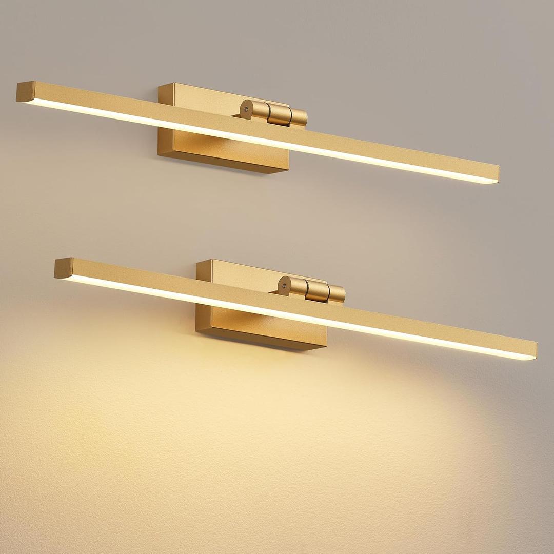 PUSU Rechargeable Picture Light Set of 2, Gold LED Cordless 19.7 inch Wall Mount Art Lamp with Remote, 2700K Dimmable Battery Powered Display Lights for Artwork Painting Living Room, Bedroom, Hallway 19.7" - Gold (2 Pack)