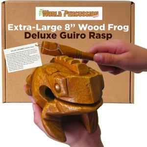 Deluxe Extra-Large 8" Wood Frog Guiro Rasp - Percussion Musical Instrument Tone Block - Wooden Instrument with Stick, Noise Maker by World Percussion USA