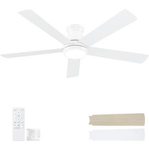 POCHFAN 60 Inch White Ceiling Fans with Lights and Remote, LED Low Profile Flush Mount Ceiling Fan for Bedroom, Living Room, Quiet DC Motor, Dimmable 6 Speeds