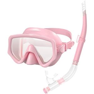 Snorkeling Gear for Adults, Dry-Top Snorkel Set Scuba Diving mask, 180°Panoramic Wide View Professional Snorkeling Gear Breathing Freely Snorkel Mask, Pink