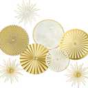 Lingvee 8 Pcs Gold Wall Decor Modern Metal Decor Metal Starbursts Radial Plate Art Hanging Decorative Wall Decorations for Home Bedroom Bathroom Living Room Office Sculpture (Gold, White)