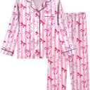 Sylfairy Girls Pajamas Silk PJS Set Satin Sleepwear Long Sleeve Jammies for Kids Button-Down Nightwear Loungewear 8Y (Pink)
