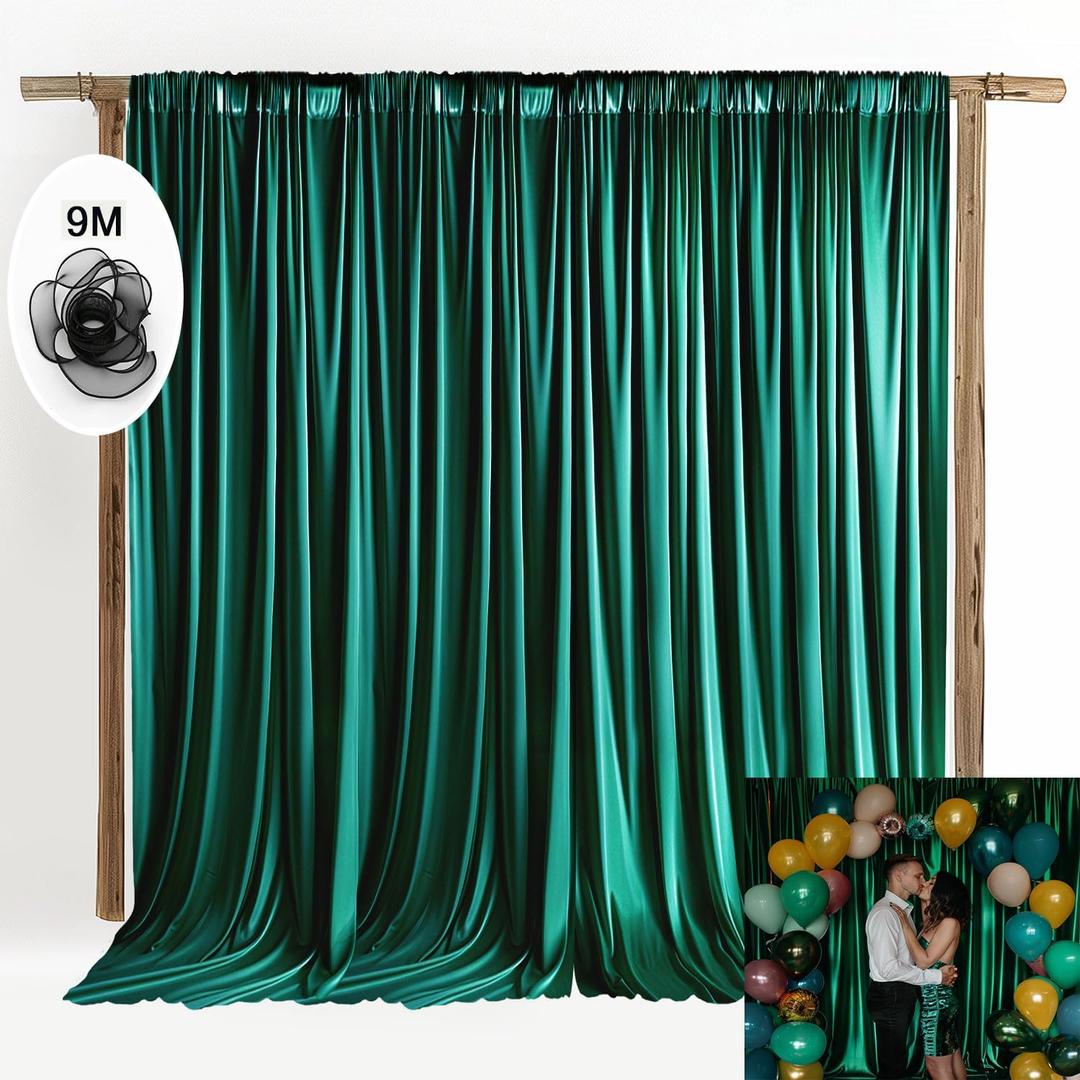 20x10ft Polyester Backdrop Emerald Green Wedding Curtains Drapes Curtains Panels with Rod Pockets Arch Party Stage Ceremony Photography Background Decoration W5' x H10'4 Panels YUNBSDJ174 (31)