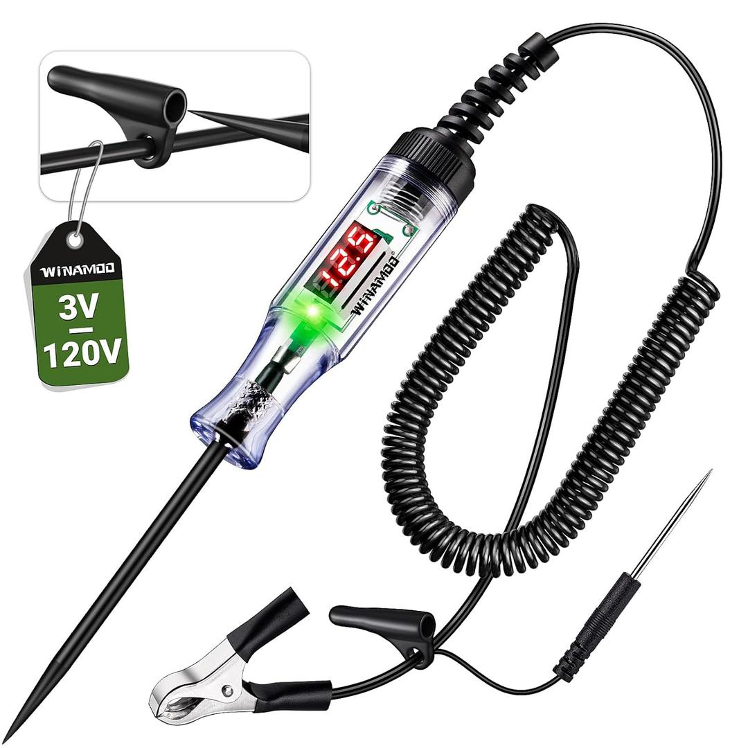 Automotive Test Light with 3-120V LED Digital Voltage Display, Auto Circuit Tester with Voltmeter & Dual Color Polarity Indicate, Electric Test Pen w/Stainless Probe for Car/Truck/SUV Checker