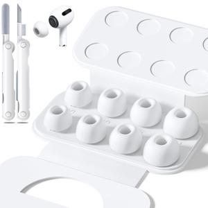 4 Pairs Replacement Ear Tips for AirPods Pro 2nd/1st Generation with Portable Storage Box & Cleaner Pen,Noise Reduction Holewith & Built-in dust Guard Screen,Silicone EarTips(White)