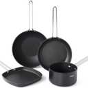 THE ROCK Single Serve Nonstick Pots and Pans Set, 4pc Portion Control Cookware Set with Rock.Tec, Scratch/Stain/Crack Proof, Oven & Dishwasher Safe, Perfect for Dorm, Camping & Small Kitchens, Black