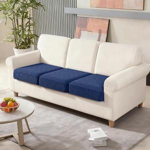 VANSOFY Couch Cushion Covers for Sectional Sofa, Stretch Jacquard Couch Seat Cushion Covers, Individual Washable Furniture Protector Sofa Slipcovers for Pet (3Pc Seater or Back Cover, Dark Blue)