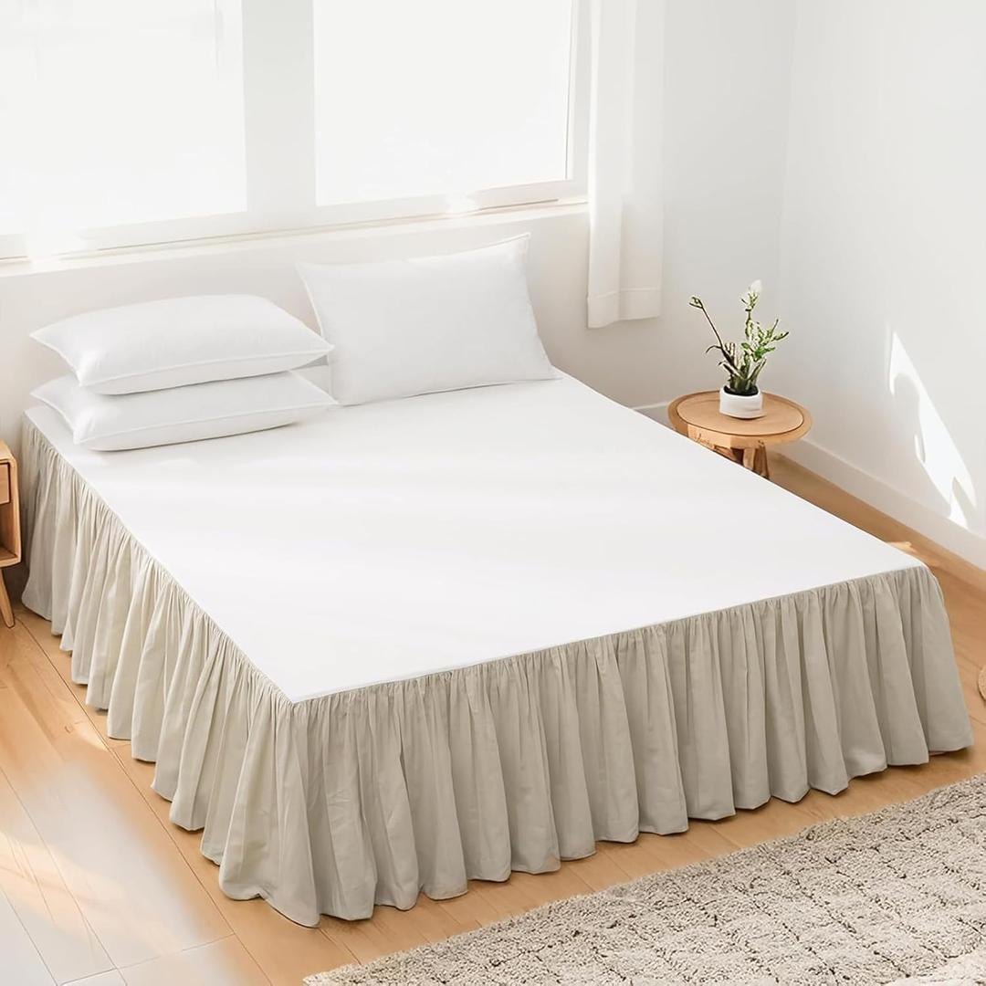 FALUCA Soft Cozy French Linen Bed Skirt with Pleated Frills - 14" Tailored Drop Dust Ruffle for Farmhouse & Modern Bedrooms, Breathable Linen-Cotton Blend, Easy-Fit Bedding (14" King, Linen)