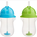 Munchkin Any Angle Weighted Toddler Straw Cups with Click Lock Lid, 10 Ounce, 2 Pack, Blue/Green