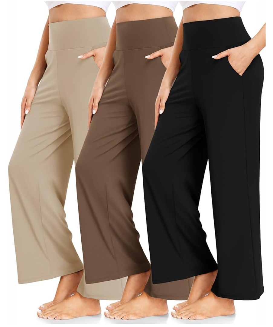 FULLSOFT 3 Pack Women's Wide Leg Yoga Pants Comfy Loose Sweatpants High Waisted Lounge Casual Pants with Pockets. Size Small