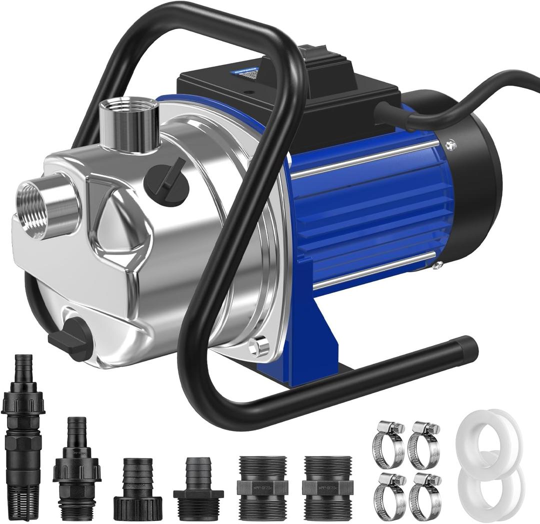 110V Electric Shallow Well Pump, 1.5HP 1532GPH 152FT Water Transfer Pump, Portable Stainless Steel Sprinkler Booster Jet Water Pumps for Garden Lawn Irrigation System