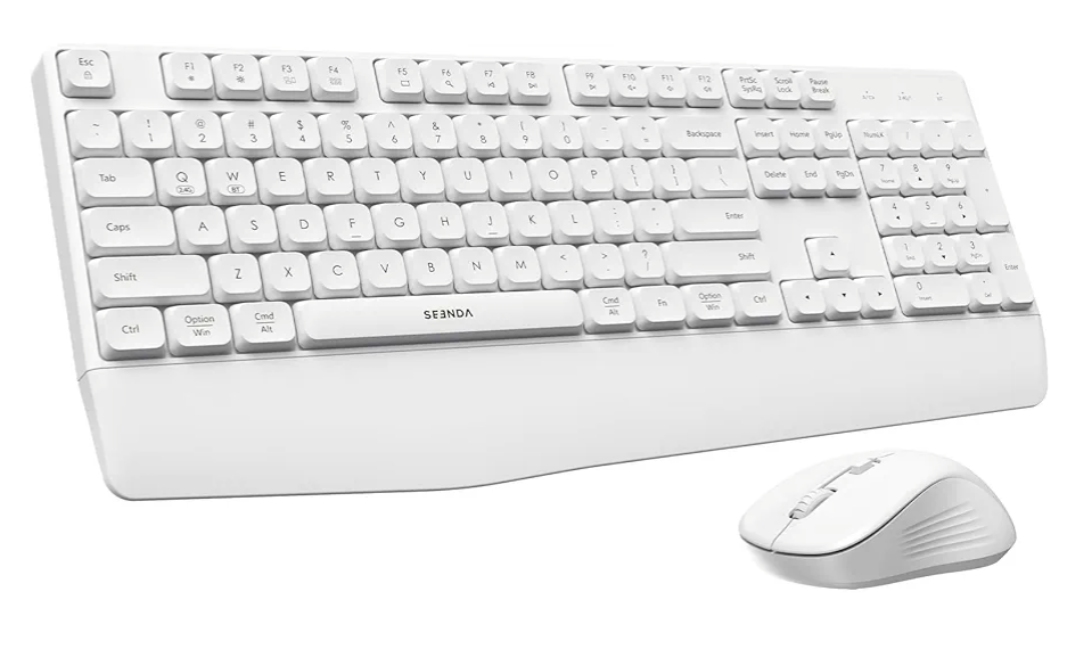 seenda Wireless Bluetooth Keyboard and Mouse Combo, COE200 Ergonomic Wireless Keyboard Mouse with Wrist Rest, Multi-Device Connection, Full-Size, Compatible for Computer/Laptop/Mac/MacBook, White