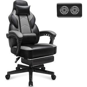 Meilocar Gaming Chair for Adult, Computer Chair with Footrest Video Game Chair Big and Tall Gaming Chair with Massage Lumbar Support, Adjustable Height and 360 Swivel Seat(Grey)