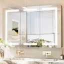 TokeShimi 48x32 Lighted Medicine Cabinet with Mirrored and Sockets, Anti-Fog Surface or Recessed Medicine Cabinet Mirror Led 3 Colors Dimmable, Frontlit Mirror with Storage Bathroom Vanity (Frontlight)