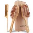 3PCS Bamboo Hair Brush Set, Natural Wooden Brush for Women, madam, Paddle Detangling Brush for Dry/Curly/Thick/Thin/Straight Hair