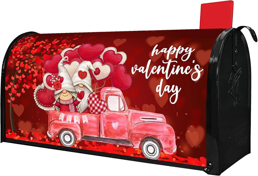 Valentine's Day Mailbox Cover Magnetic Standard Size Red Truck Love Heart Post Letter Box Wraps Decorative Mailbox Covers for Outdoor Garden Yard Decor Valentines Decorations 21" x 18"
