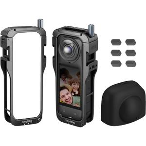 SMALLRIG Cage for Insta360 X5 Accessories, Aluminum Alloy Protective Case for Insta360 x5 with Quick Release, Built-in Cold Shoe Mounts & 1/4" Threads, with Silicone Lens Guard Cap - 5195