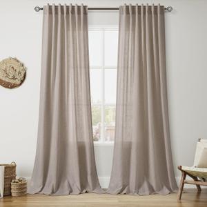 Nanspring Ecru Curtains 90 Inches Long for Living Room Linen Blend Light Filtering Semi Sheer Curtain Back Tab Rod Pocket Rustic Decor Natural Farmhouse Elegant Drapes for Bedroom 52x90, 2 Panels