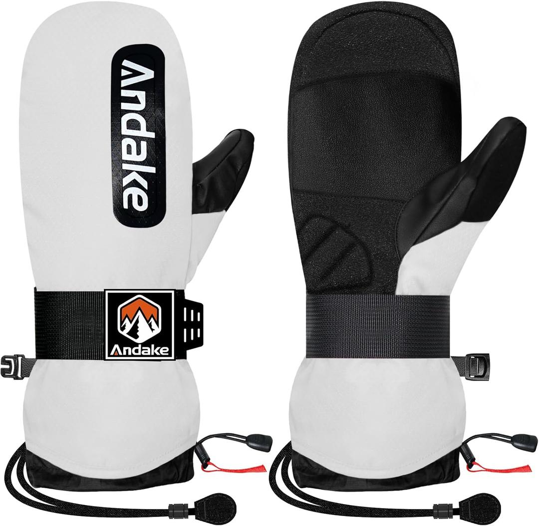 Andake Winter Ski Mittens for Men Women&Teenager,Waterproof & Insulated Snow Gloves, Warm Cold Weather Mittens,Professional Snowboard Mittens for Skiing, Snowboarding,Winter Sports (X-Small, White)