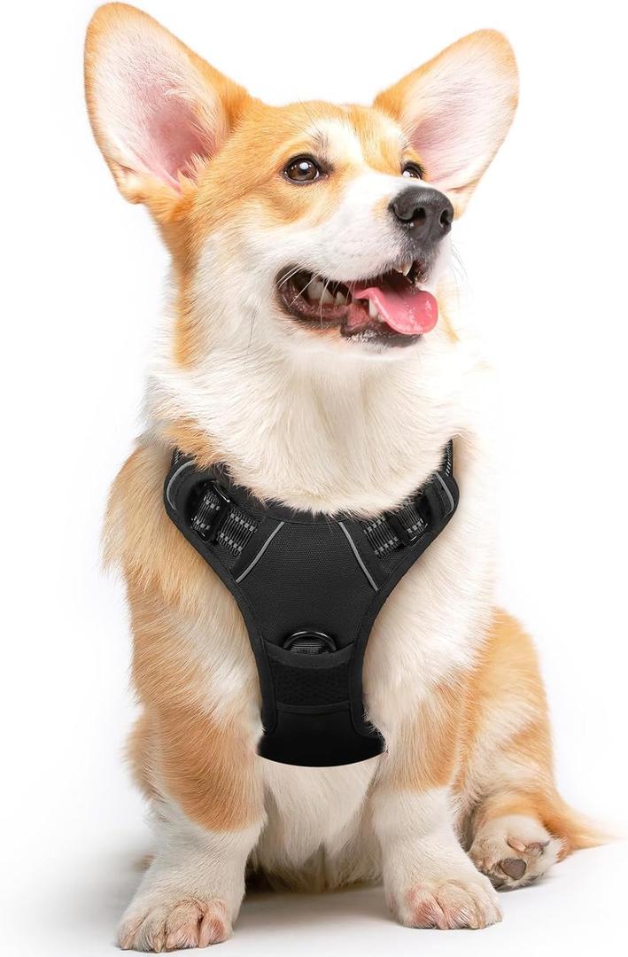 Eagloo Dog Harness Medium Sized Dog, No Pull Service Vest with Reflective Strips and Control Handle, Adjustable and Comfortable for Walking, No Choke Pet Harness with 2 Metal Rings, Black, M Eagloo Dog Harness Medium Sized Dog, No Pull Service Vest with Reflective Strips and Control Handle, Adjustable and Comfortable for Walking, No Choke Pet Harness with 2 Metal Rings, Black, M