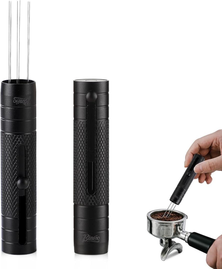 WDT Espresso Distribution Tool - Bincoo Magnetic, Collapsible Needle Stirrer for Even Coffee Grounds | Fits Portafilters, Dosing Cups | Compact Storage, Sticks to Coffee Machine (Black)