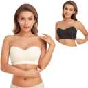 Lusait Strapless Bra for Women Non-Slip Silicone Padded Bandeau Bra Wireless Tube Top Bralette Black+Beige 2Pack M