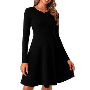 4 x Chongbaijia Women's Fall Crewneck Casual Long Sleeve Short Dress Grey (Gray, S)