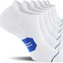 CS CELERSPORT 6 Pack Men's Running Ankle Socks with Cushion, Low Cut Athletic Sport Tab Socks (Medium, White Blue)