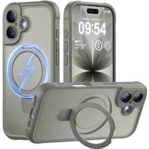 MOCCA Design for iPhone 17 Case, Compatible with Magsafe [Premium Invisible Magnetic Ring Stand] [Military Drop Protection] Full Camera Guard Translucent Matte Slim Phone Cover 6.3", Titanium Gray