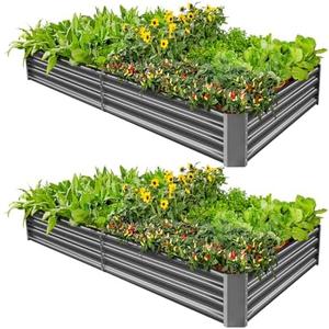 1Pack 8×4×1ft Galvanized Metal Raised Garden Bed, Metal Planter Kit Box Outdoor for Deep-Rooted Vegetables, Flowers, Green and Herbs (Black)