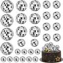 JOERSH 30 PCS Disco Ball Cake Decoration, Small Silver Reflective Mirror Ball Cake Topper, 70s Disco Themed Table Decor for Disco Theme Party 70s Disco Party Favor, 4 Sizes