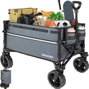 Collapsible Wagon Cart with Wheels Foldable - Folding Utility Heavy Duty Wagons Carts for Grocery Sports Garden Shopping Camping Grey