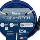 Flexon StreamTech 5/8" x 125 ft Heavy Duty Garden Hose  Flexible Polymer Construction, Kink Prevention, Guard-N-Grip Connector, Leak-Proof, Blue