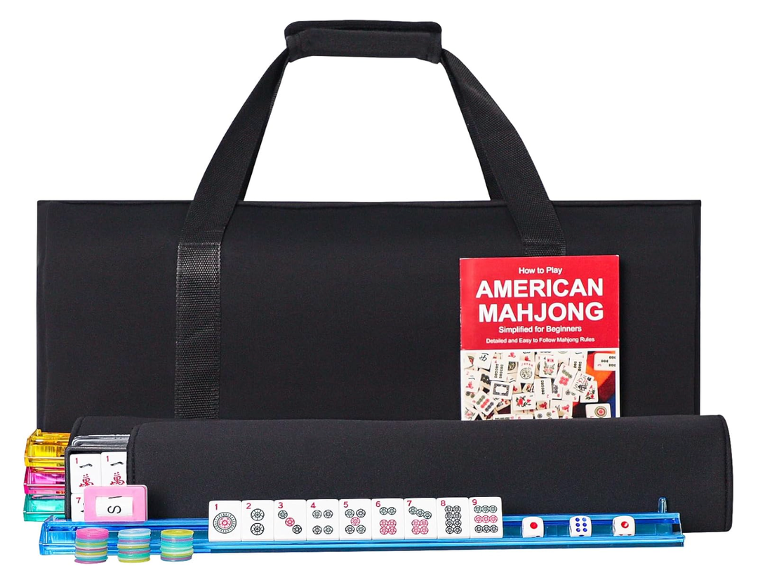 American Mahjong Tile Set, 166 Premium White Tiles, 4 All-in-One Color Rack/Pushers, Complete Mahjong Tiles Set Red Carrying Bag, 10 inches x 21 inches x 5.1 inches