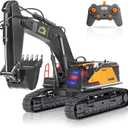 22 Channel Remote Control Excavator, 1/14 Scale RC Excavator Metal Shovel Independent Arms, Professional Construction Vehicles with Lights Sounds, Best Gift for 8+ Years Old Boys Adults