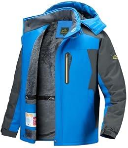 Slwosdlds Men's Winter Ski Jacket Warm Waterproof Fleece Liner Snow Coat Hooded Windproof Mountain Raincoat, Large