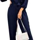 PRETTYGARDEN Women's Fall Jumpsuits Dressy Casual Pants Romper Spring Long Sleeve V Neck Belt Pockets One Piece Outfits (Blue, M)