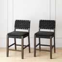 Nathan James Cohen Mid-Century Modern Suede Bar Stool, Counter Height Chair in Solid Wood Frame with Footrest and Woven Suede Back for Kitchen, Black, Set of 2