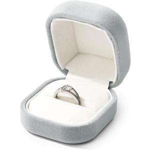 Premium Velvet Ring Box Jewelry Gift Box Small Rings Holder for Birthday, Proposal, Engagement,Wedding, Valentine's Day (Grey)