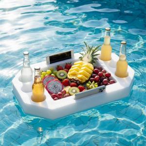 Qinyoung Large Floating Drink Holder, White Floating Refreshment Table Tray Compartment, Portable Pool Tray for Swimming Pool Accessories Hot Tub Beach and Party Decor(Hexagonal Six Hole)