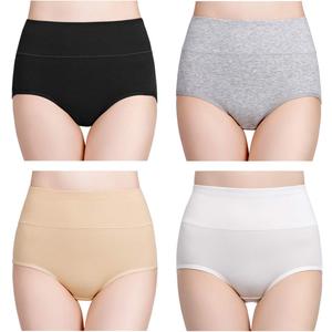 wirarpa Women's Cotton Underwear High Waisted Ladies Panties Full Coverage Briefs 4 Pack (Regular & Plus Size) (Large, Black/White/Gray/Beige - Set 7)